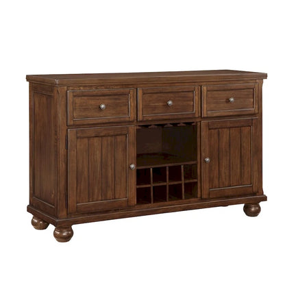 3 Drawers and 2 Doors Wooden Server with Wine Storage in Walnut