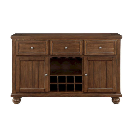 3 Drawers and 2 Doors Wooden Server with Wine Storage in Walnut