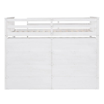 Twin Size Wood Loft Bed w/ 8 Open Storage Shelves and Built-in Ladder