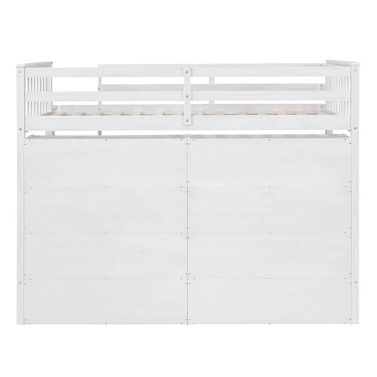 Twin Size Wood Loft Bed w/ 8 Open Storage Shelves and Built-in Ladder