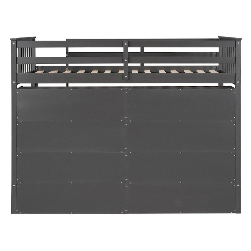 Twin Size Wood Loft Bed w/ 8 Open Storage Shelves and Built-in Ladder