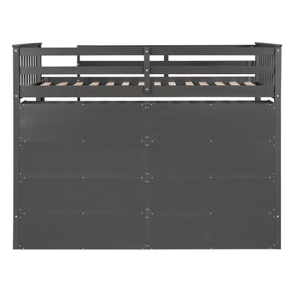 Twin Size Wood Loft Bed w/ 8 Open Storage Shelves and Built-in Ladder