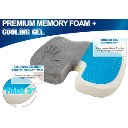 Memory Foam Cooling Gel Seat Cushion Enhanced Orthopedic Contour Coccy Cushion