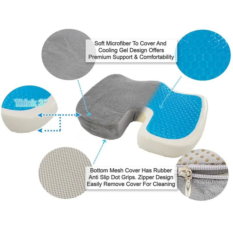 Memory Foam Cooling Gel Seat Cushion Enhanced Orthopedic Contour Coccy Cushion