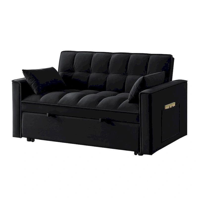 4-in-1 Pull-Out Sleeper Sofa Bed - Loveseat in Velvet -Convertible Couch Bed with Reclining Backrest,2 Side Pockets