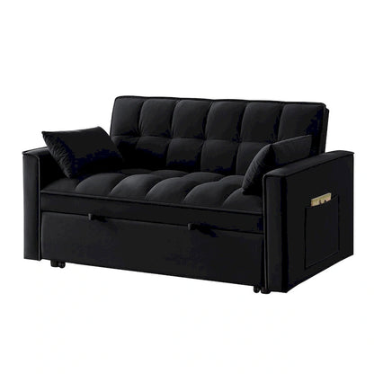 4-in-1 Pull-Out Sleeper Sofa Bed - Loveseat in Velvet -Convertible Couch Bed with Reclining Backrest,2 Side Pockets