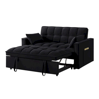 4-in-1 Pull-Out Sleeper Sofa Bed - Loveseat in Velvet -Convertible Couch Bed with Reclining Backrest,2 Side Pockets