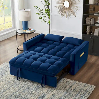 4-in-1 Pull-Out Sleeper Sofa Bed - Loveseat in Velvet -Convertible Couch Bed with Reclining Backrest,2 Side Pockets
