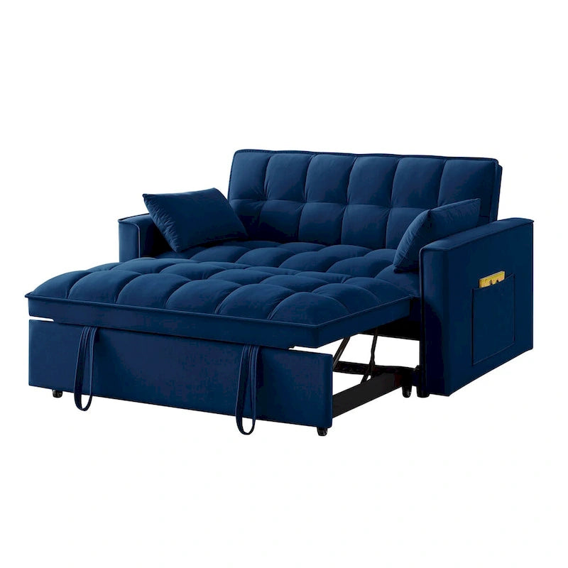 4-in-1 Pull-Out Sleeper Sofa Bed - Loveseat in Velvet -Convertible Couch Bed with Reclining Backrest,2 Side Pockets