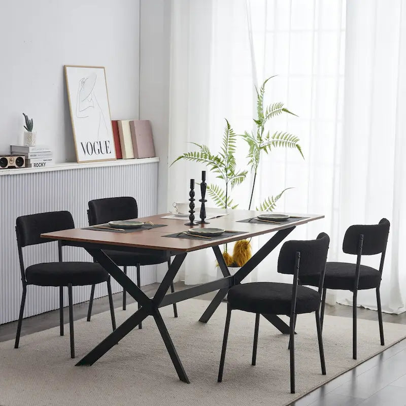 Set of 4 Teddy Fabric Upholstered with Metal Frame