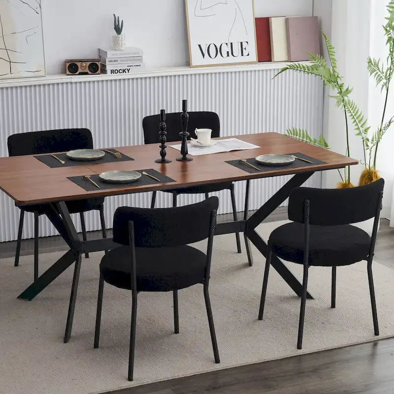 Set of 4 Teddy Fabric Upholstered with Metal Frame