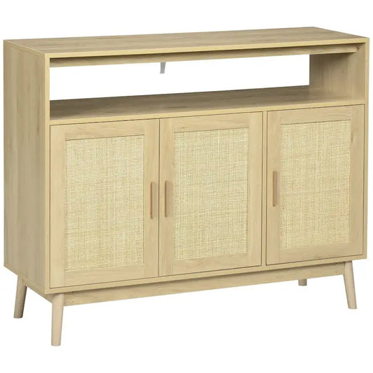 Boho Sideboard Buffet Cabinet with Rattan Doors, Natural