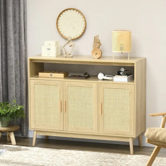 Boho Sideboard Buffet Cabinet with Rattan Doors, Natural