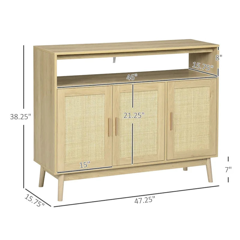 Boho Sideboard Buffet Cabinet with Rattan Doors, Natural