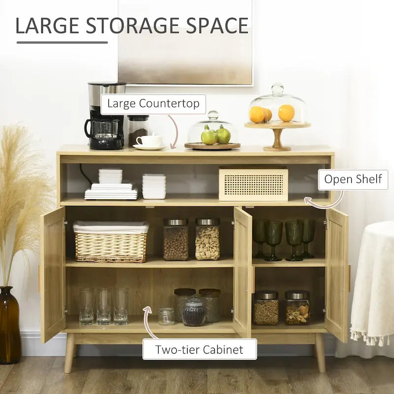 Boho Sideboard Buffet Cabinet with Rattan Doors, Natural