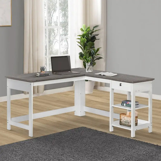 Saint Birch Finley White 59-inch L-Shape Desk