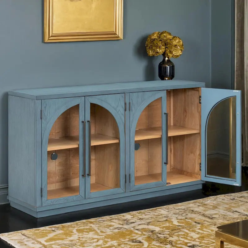 4-Door Large Storage Retro Sideboard with Metal Handles and Adjustable Shelves for Kitchen, Dining Room and Living Room