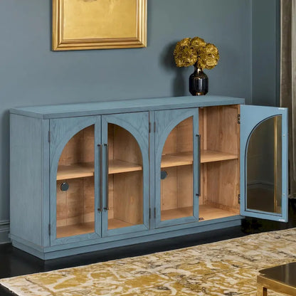 4-Door Large Storage Retro Sideboard with Metal Handles and Adjustable Shelves for Kitchen, Dining Room and Living Room