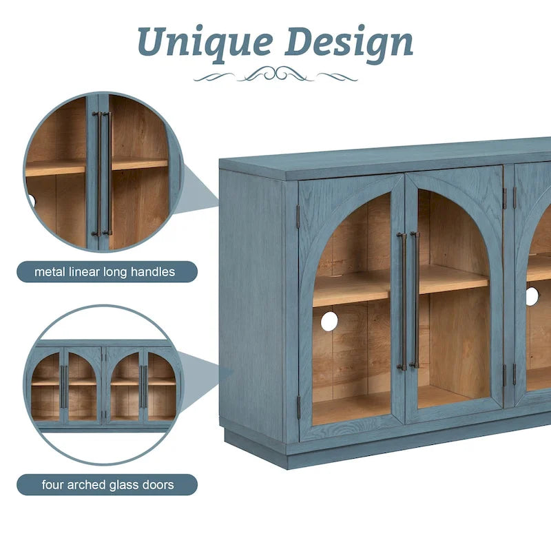 4-Door Large Storage Retro Sideboard with Metal Handles and Adjustable Shelves for Kitchen, Dining Room and Living Room