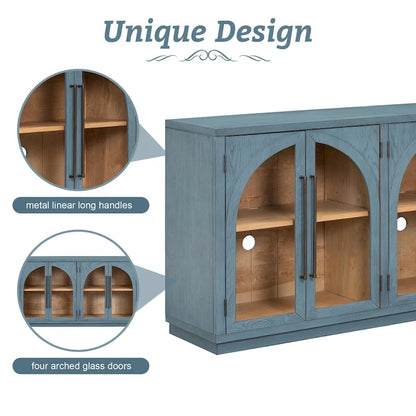4-Door Large Storage Retro Sideboard with Metal Handles and Adjustable Shelves for Kitchen, Dining Room and Living Room