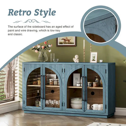 4-Door Large Storage Retro Sideboard with Metal Handles and Adjustable Shelves for Kitchen, Dining Room and Living Room