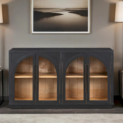 4-Door Large Storage Retro Sideboard with Metal Handles and Adjustable Shelves for Kitchen, Dining Room and Living Room