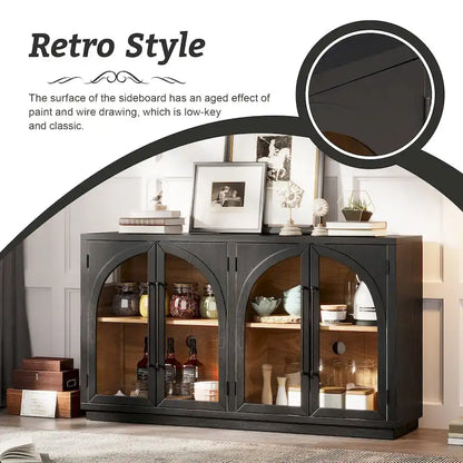 4-Door Large Storage Retro Sideboard with Metal Handles and Adjustable Shelves for Kitchen, Dining Room and Living Room