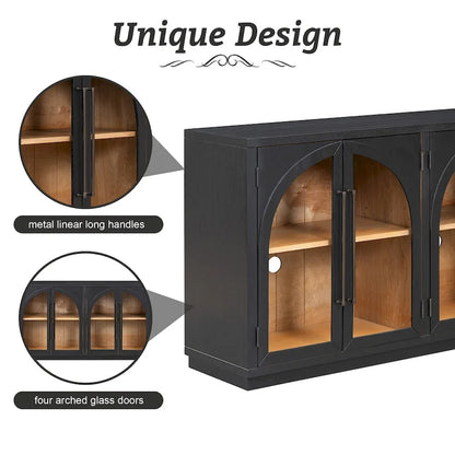 4-Door Large Storage Retro Sideboard with Metal Handles and Adjustable Shelves for Kitchen, Dining Room and Living Room