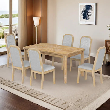 7-Piece Farmhouse Dining Set Classic Rustic Table and 6 high-back design Chairs for Dining Room