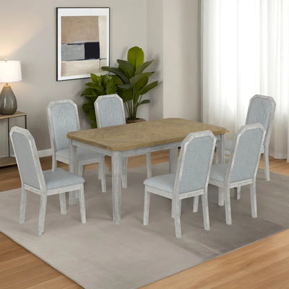 7-Piece Farmhouse Dining Set Classic Rustic Table and 6 high-back design Chairs for Dining Room