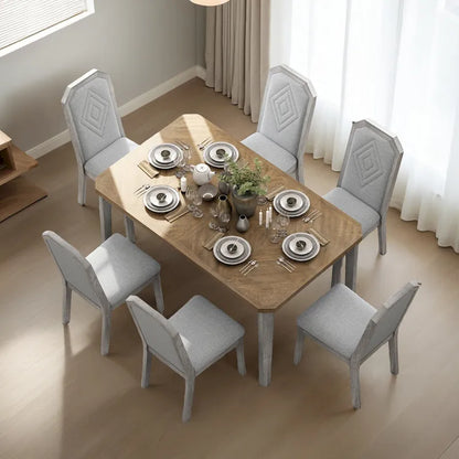7-Piece Farmhouse Dining Set Classic Rustic Table and 6 high-back design Chairs for Dining Room
