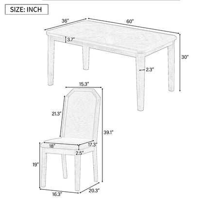 7-Piece Farmhouse Dining Set Classic Rustic Table and 6 high-back design Chairs for Dining Room