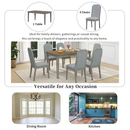 7-Piece Farmhouse Dining Set Classic Rustic Table and 6 high-back design Chairs for Dining Room