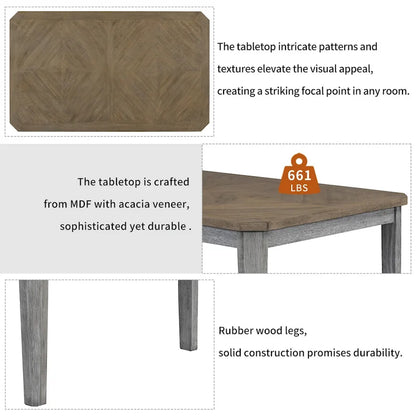 7-Piece Farmhouse Dining Set Classic Rustic Table and 6 high-back design Chairs for Dining Room