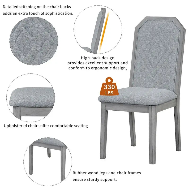 7-Piece Farmhouse Dining Set Classic Rustic Table and 6 high-back design Chairs for Dining Room