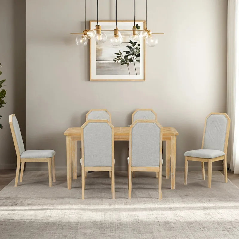 7-Piece Farmhouse Dining Set Classic Rustic Table and 6 high-back design Chairs for Dining Room