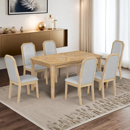 7-Piece Farmhouse Dining Set Classic Rustic Table and 6 high-back design Chairs for Dining Room