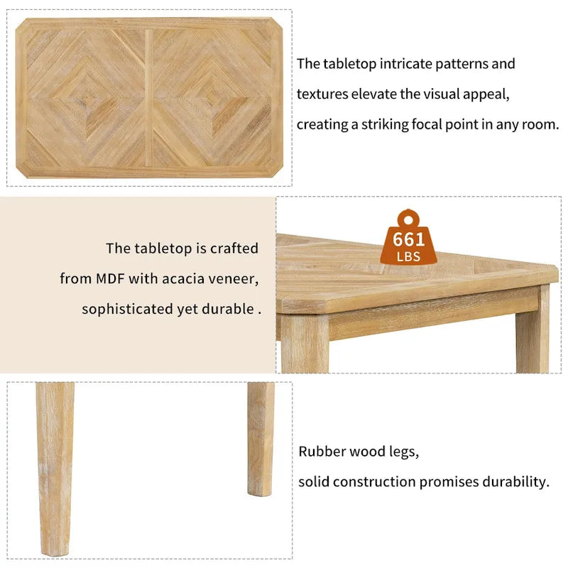 7-Piece Farmhouse Dining Set Classic Rustic Table and 6 high-back design Chairs for Dining Room