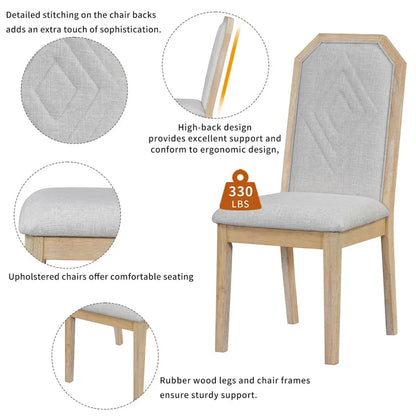 7-Piece Farmhouse Dining Set Classic Rustic Table and 6 high-back design Chairs for Dining Room