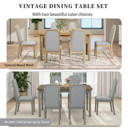 7-Piece Farmhouse Dining Set Classic Rustic Table and 6 high-back design Chairs for Dining Room