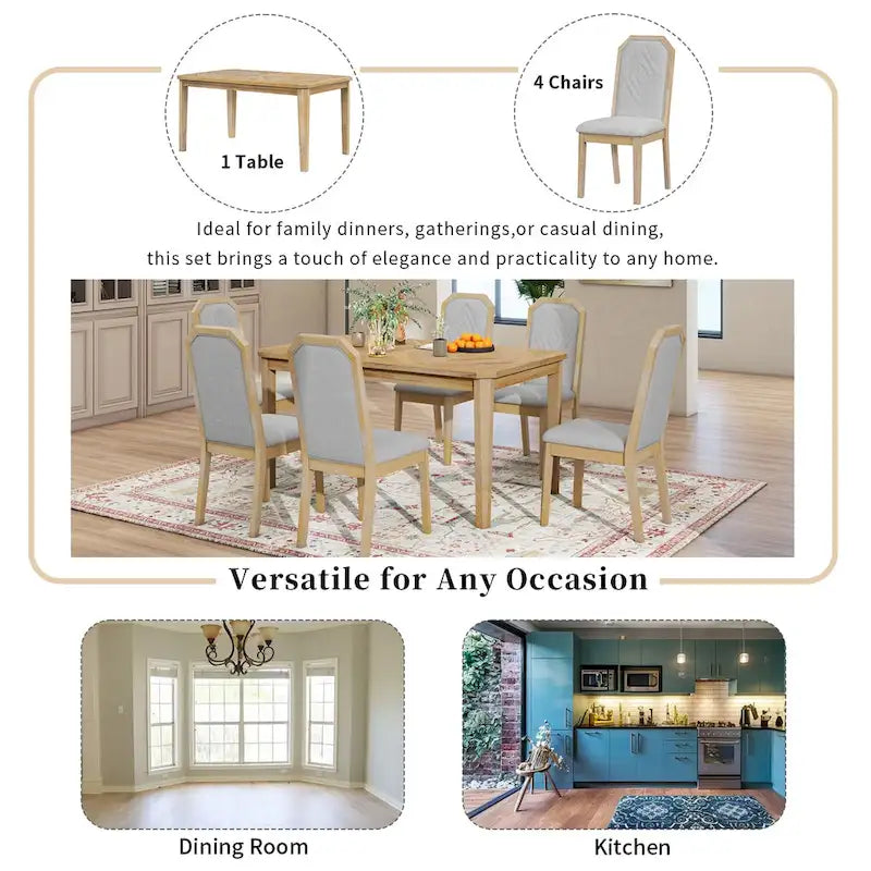 7-Piece Farmhouse Dining Set Classic Rustic Table and 6 high-back design Chairs for Dining Room