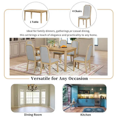 7-Piece Farmhouse Dining Set Classic Rustic Table and 6 high-back design Chairs for Dining Room