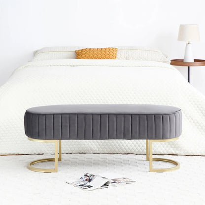 Bench Bedroom Bench ,Velvet Oval Upholstered End of Bed Bench with Golden Metal Legs ,48 Modern Storage Ottoman Bench