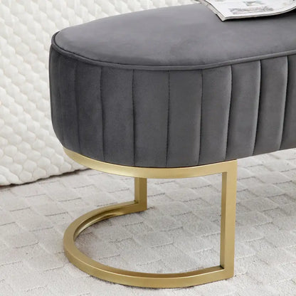 Bench Bedroom Bench ,Velvet Oval Upholstered End of Bed Bench with Golden Metal Legs ,48 Modern Storage Ottoman Bench