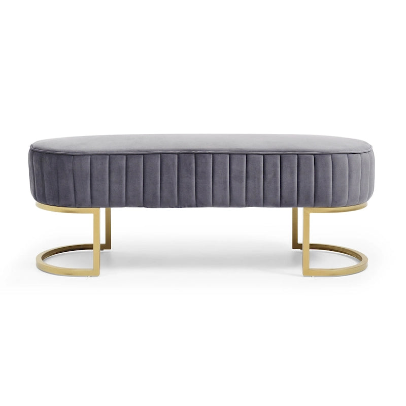 Bench Bedroom Bench ,Velvet Oval Upholstered End of Bed Bench with Golden Metal Legs ,48 Modern Storage Ottoman Bench