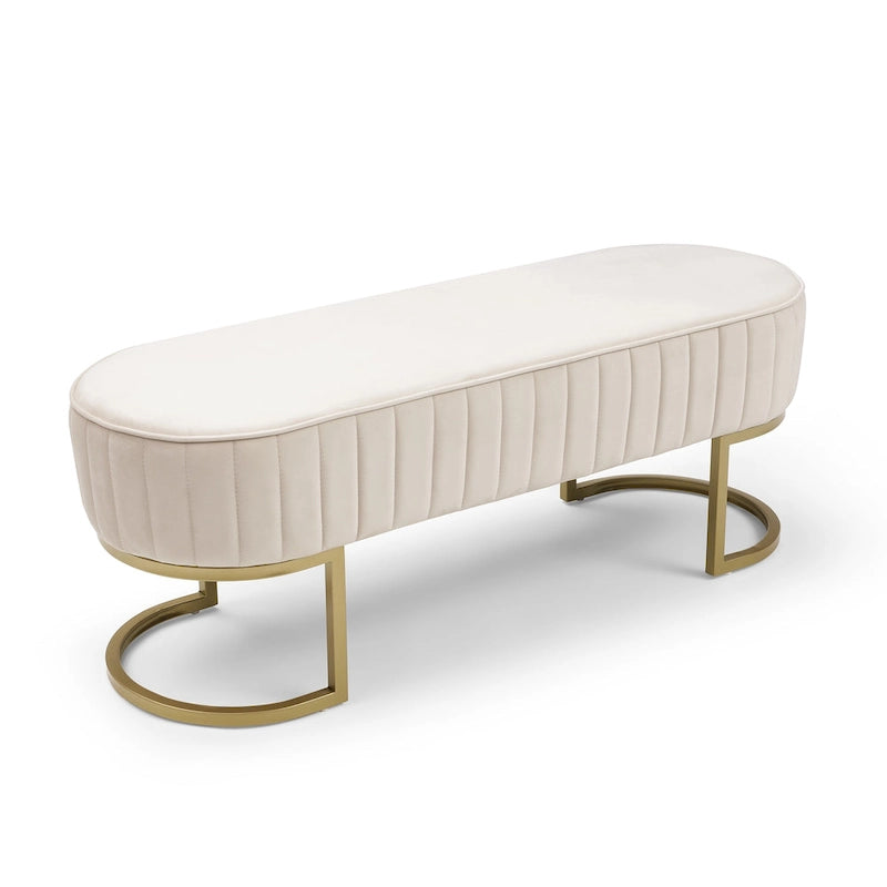 Bench Bedroom Bench ,Velvet Oval Upholstered End of Bed Bench with Golden Metal Legs ,48 Modern Storage Ottoman Bench