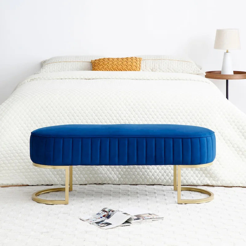 Bench Bedroom Bench ,Velvet Oval Upholstered End of Bed Bench with Golden Metal Legs ,48 Modern Storage Ottoman Bench