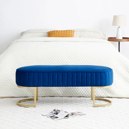 Bench Bedroom Bench ,Velvet Oval Upholstered End of Bed Bench with Golden Metal Legs ,48 Modern Storage Ottoman Bench
