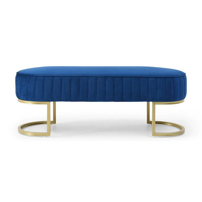 Bench Bedroom Bench ,Velvet Oval Upholstered End of Bed Bench with Golden Metal Legs ,48 Modern Storage Ottoman Bench