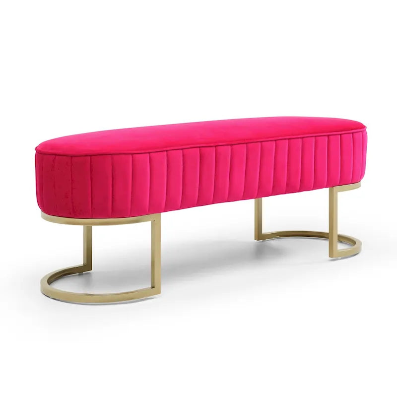 Bench Bedroom Bench ,Velvet Oval Upholstered End of Bed Bench with Golden Metal Legs ,48 Modern Storage Ottoman Bench